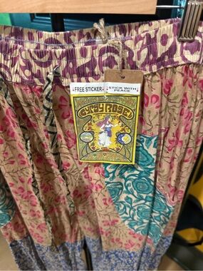 Gypsy Rose Boho Patchwork Skirt in Pink, Teal & Beige